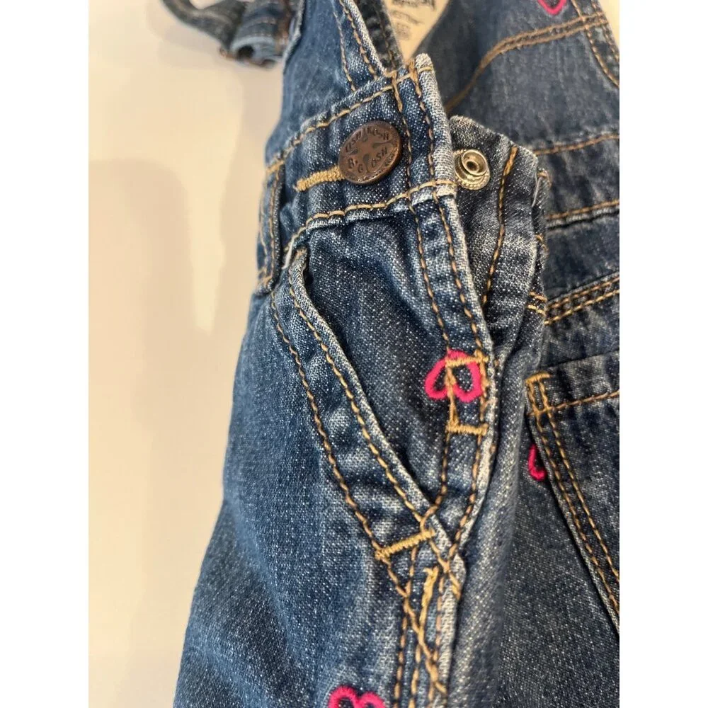 OshKosh Bgosh Baby Girls 18M Denim Overalls With Pink Heart Embroidery